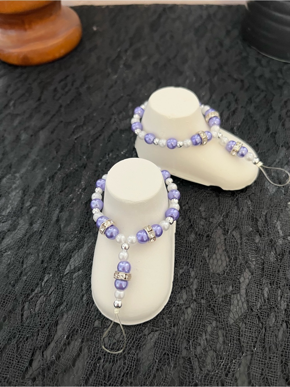 Lavender Pearl Beaded Barefoot Sandal Set with Rhinestone Accents